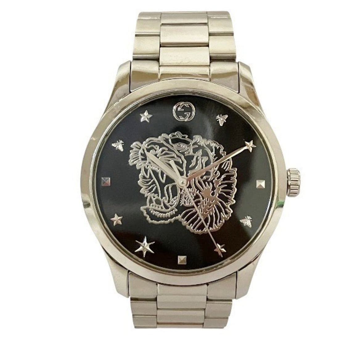 Gucci GUCCI G-Timeless 126.4 Quartz Tiger Watch Men's: --- Catalog ---Category: SizeWrist Size: 17cm / 6.69''Case Diameter: 38mm / 1.5''Category: DesignType: WristwatchGender: MenColor (Dial): Black, SilverMaterial (Band): Stainless steelMaterial (Case): 