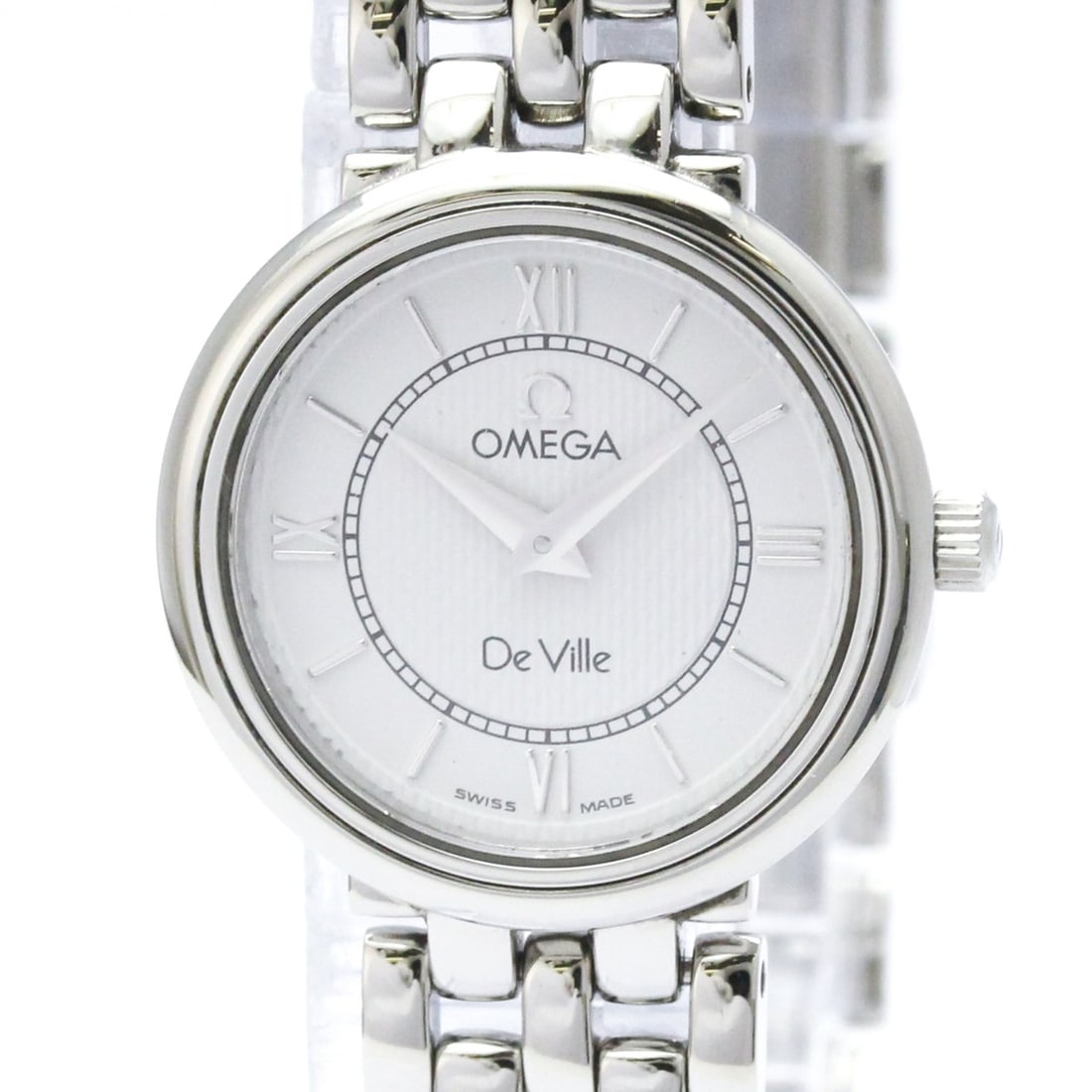 OMEGA De Ville Stainless Steel Quartz Ladies Watch 7574.31 Polished: --- Catalog ---Category: SizeCase Diameter: 23mm / 0.91''Category: DesignType: WristwatchStyle: Dress/FormalGender: WomenColor (Dial): SilverMaterial (Band): Stainless steelMaterial (Case): Stainless 