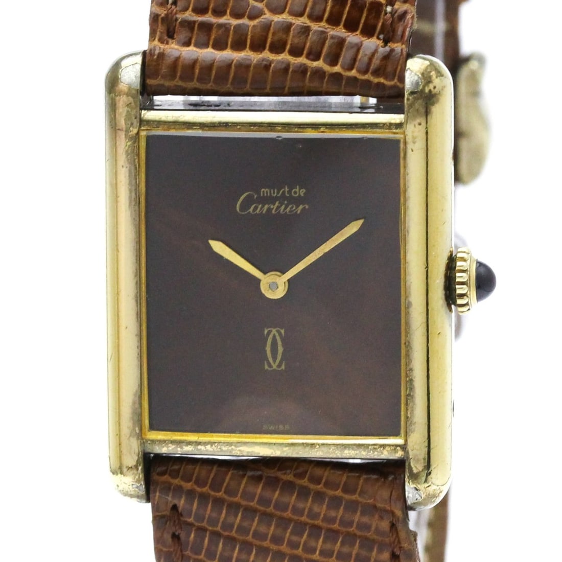 CARTIER Tank Vermeil Gold Plated Leater Hand-Winding Mens Watch: --- Catalog ---Category: SizeCase Diameter: 23mm / 0.91''Category: DesignType: WristwatchStyle: Dress/FormalGender: MenColor (Dial): BrownMaterial (Band): LeatherMaterial (Case): Gold platedCategory: 