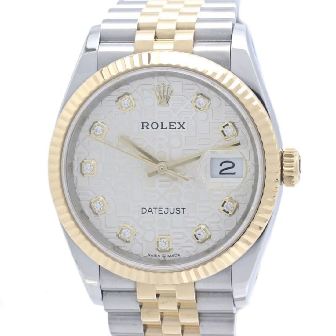 ROLEX Datejust 36 10P Diamond Silver Engraved Computer 126233G Men's Watch 18K Yellow Gold x: --- Catalog ---Category: SizeWrist Size: 18.5cm / 7.28''Case Diameter: 36mm / 1.42''Category: DesignType: WristwatchGender: MenColor (Dial): SilverMaterial (Band): Stainless steel, Yellow gold (18K)Ma