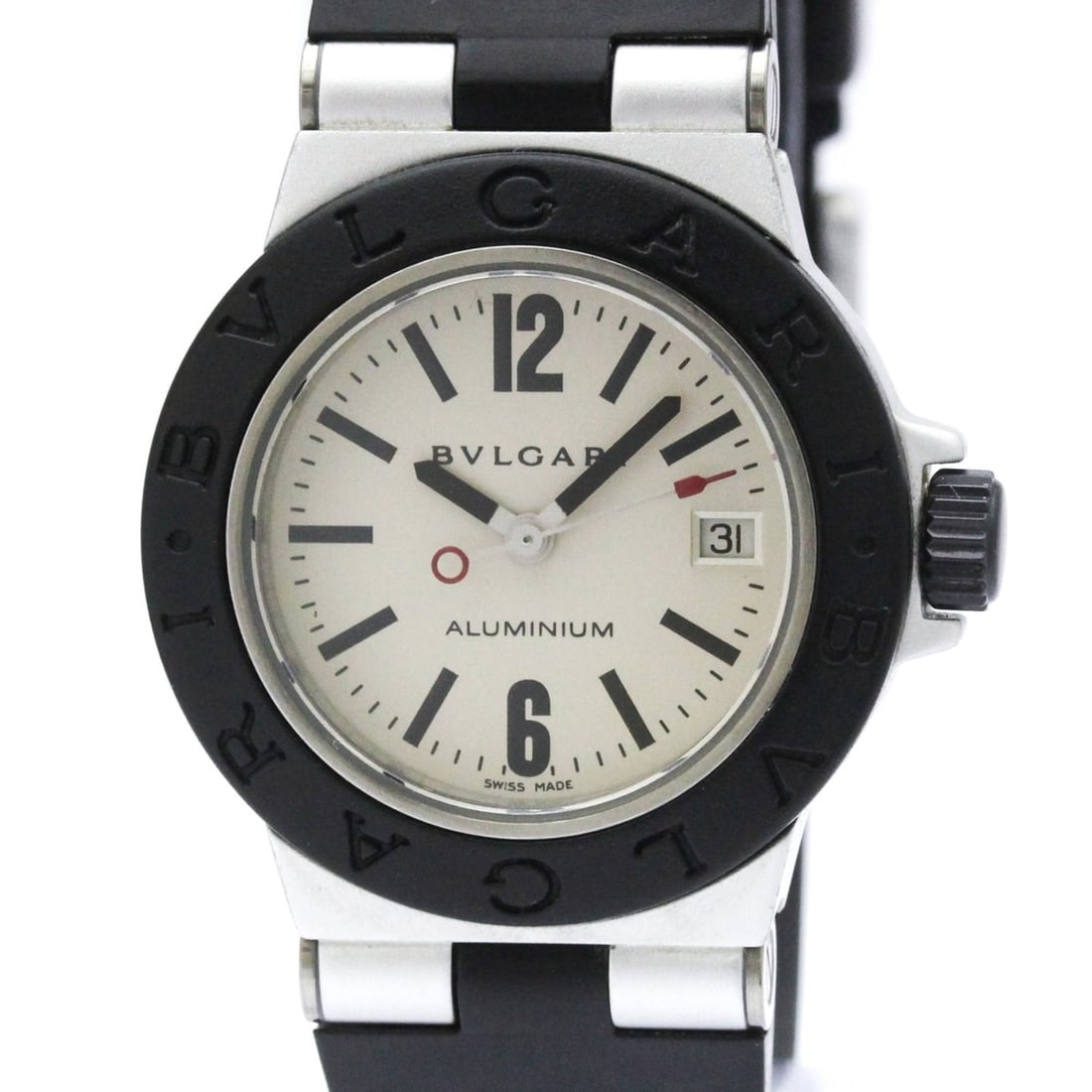 BVLGARI Aluminium Rubber Quartz Ladies Watch AL29TA: --- Catalog ---Category: SizeCase Diameter: 29mm / 1.14''Category: DesignType: WristwatchStyle: SportGender: WomenColor (Dial): SilverMaterial (Band): RubberMaterial (Case): AluminumCategory: GeneralL