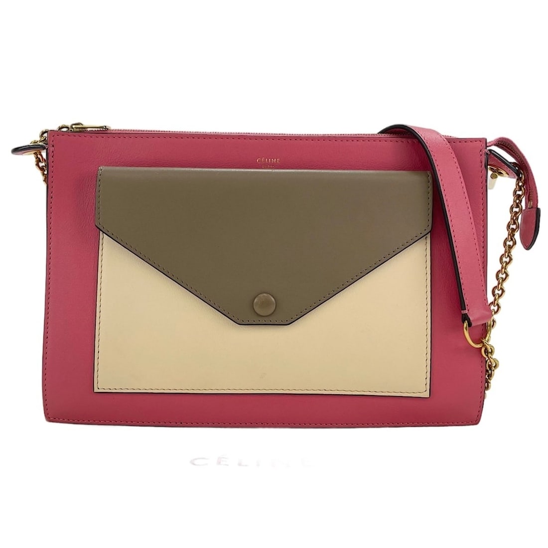 Celine Pocket Large 2-Way Shoulder Bag, Pink: --- Catalog ---Category: SizeSize (HxWxD): 17cm x 26cm x 5cm / 6.69'' x 10.23'' x 1.96''Category: DesignType: Shoulder bagColor: PinkGender: WomenCategory: GeneralBrand: CelineCountry of Origin: