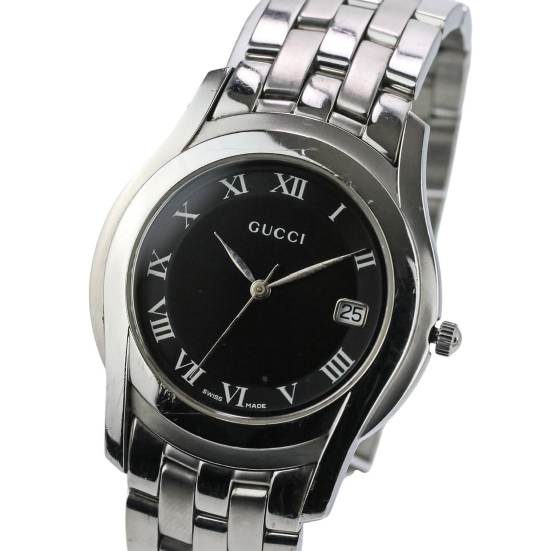 GUCCI Quartz Watch 5500M Black Dial Silver Color Men's: --- Catalog ---Category: SizeWrist Size: 17.5cm / 6.88''Case Diameter: 35mm / 1.38''Category: DesignType: WristwatchGender: MenColor (Dial): BlackMaterial (Band): Stainless steelMaterial (Case): Stain