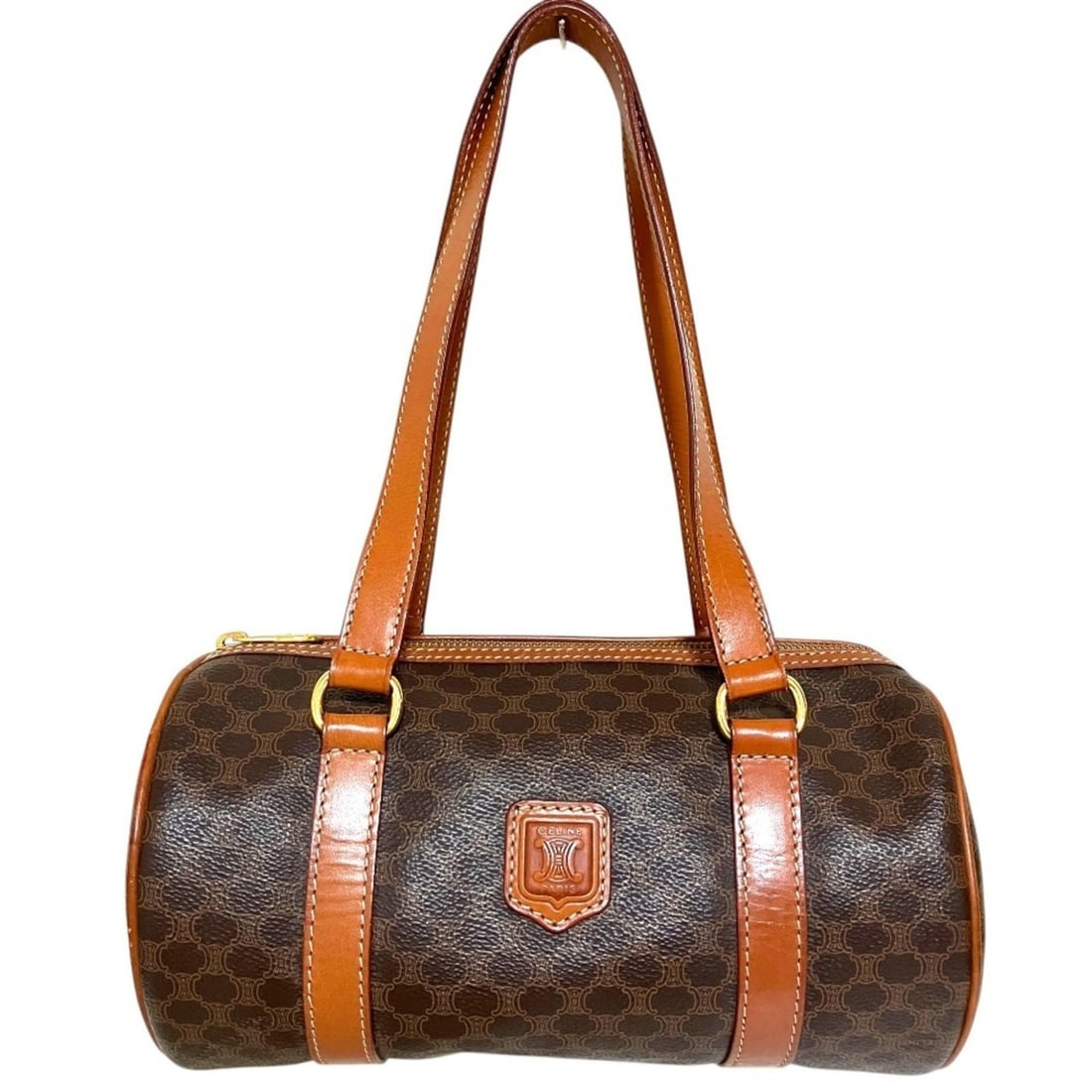 CELINE Old M94 Macadam Pattern Mini Boston Bag Handbag Drum Brown Women's: --- Catalog ---Category: SizeSize (HxWxD): 13.5cm x 25cm x 13.5cm / 5.31'' x 9.84'' x 5.31''Category: DesignType: Boston bag, HandbagColor: BrownGender: WomenCategory: GeneralBrand: Celine--- Item Lis