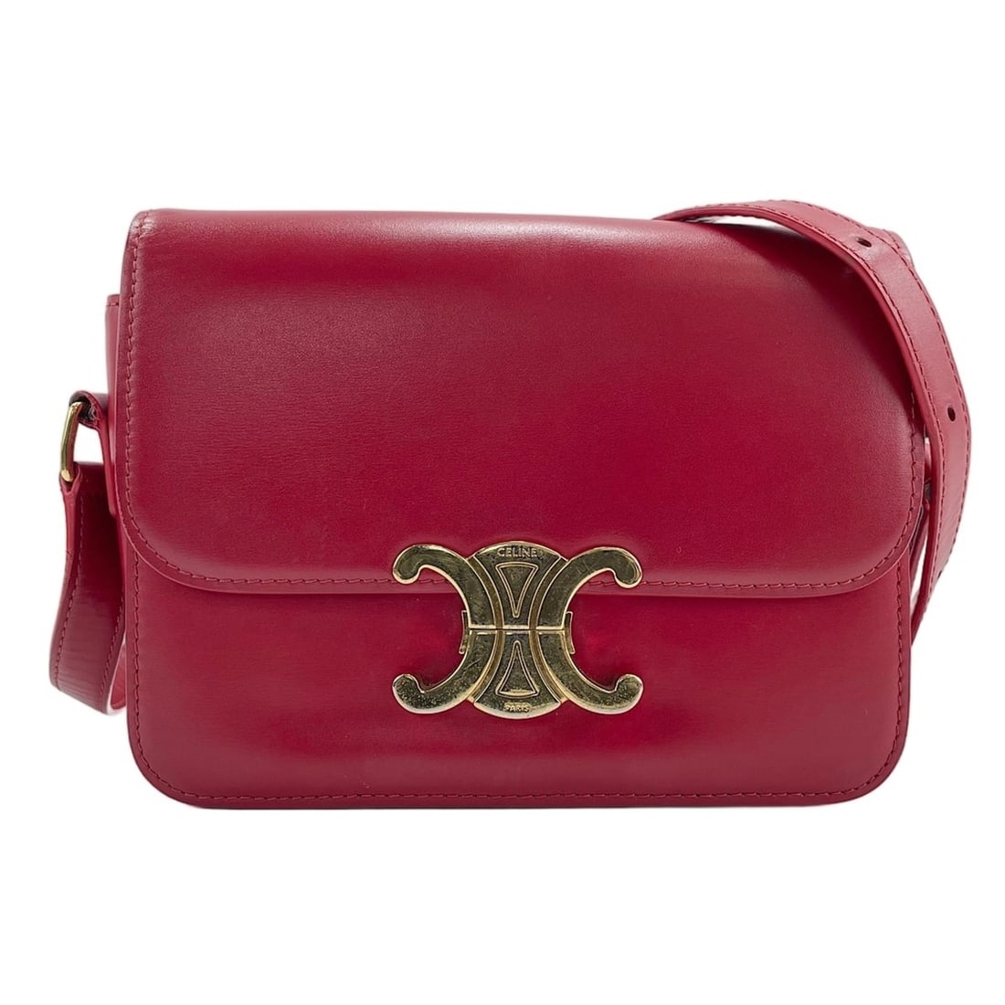 Celine Triomphe Shoulder Bag, Red: --- Catalog ---Category: SizeSize (HxWxD): 14cm x 18cm x 4.5cm / 5.51'' x 7.08'' x 1.77''Category: DesignType: Shoulder bagColor: Red colorGender: WomenCategory: GeneralBrand: CelineCountry of Origin: