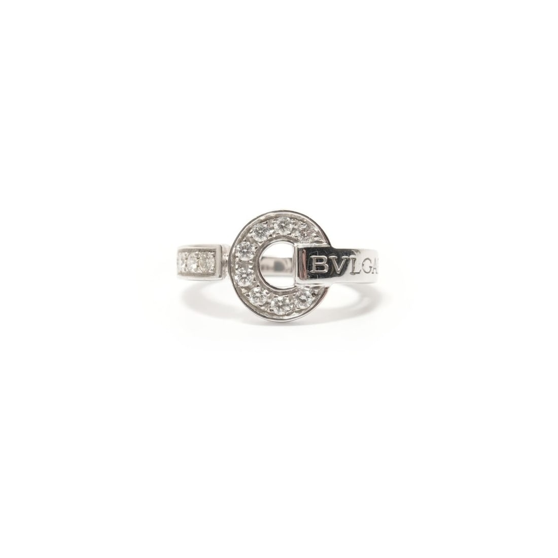 Bulgari BVLGARI Au750 Ring, Silver: --- Catalog ---Category: SizeUS Size: 5Category: DesignType: Band ringColor: SilverGender: WomenCategory: GeneralBrand: BvlgariCountry of Origin: Italy--- Item List ---Section: ConditionRanking: Rank 