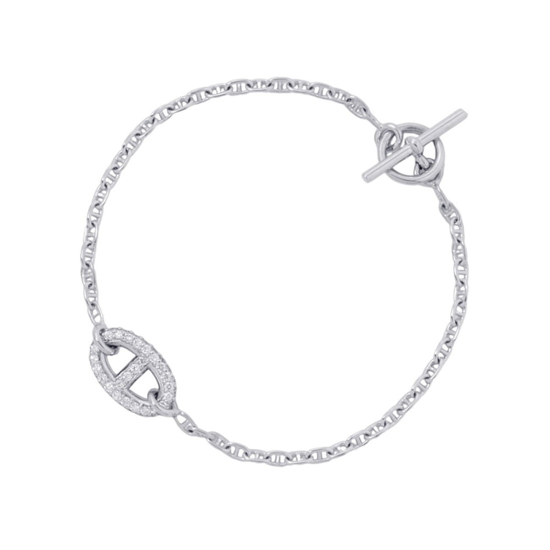 Hermes New Farandole Bracelet with 48 Diamonds (0.45ct total) in 18K White Gold, Size SH. (HERMES: --- Catalog ---Category: SizeLength: 15.5cm / 6.1''Category: DesignType: Charm braceletGender: Women,MenMaterial: White gold (18K)Category: GeneralBrand: Hermes--- Item List ---Section: ConditionRanki