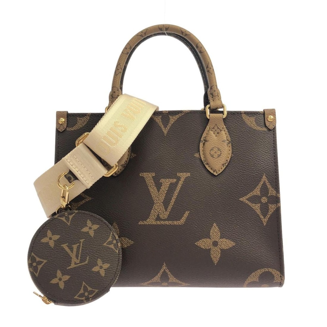 Louis Vuitton Monogram Giant OnTheGo PM M46373 Handbag: --- Catalog ---Category: SizeSize (HxWxD): 19cm x 25cm x 9cm / 7.48'' x 9.84'' x 3.54''Category: DesignType: HandbagColor: MarronGender: Men,WomenMaterial: Coated canvas Hardware Color: GoldCategory: 