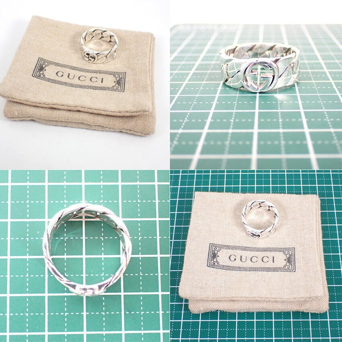 GUCCI 925 Interlocking G Ring, Size 17 - 8