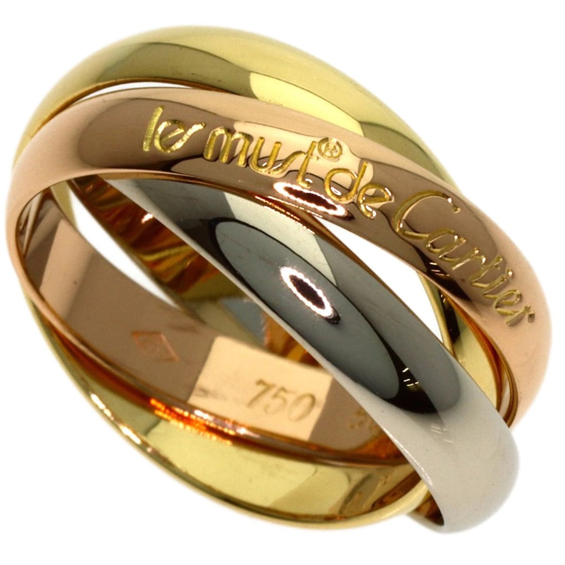 Cartier Trinity #50 Ring - 18K Yellow Gold/18K White Pink Gold Women's CARTIER: --- Catalog ---Category: SizeJP Size: 10US Size: 5.5Category: DesignType: Band ringGender: WomenMaterial: Pink gold (18K), White gold (18K), Yellow gold (18K)Category: GeneralBrand: Cartier--- Item Li