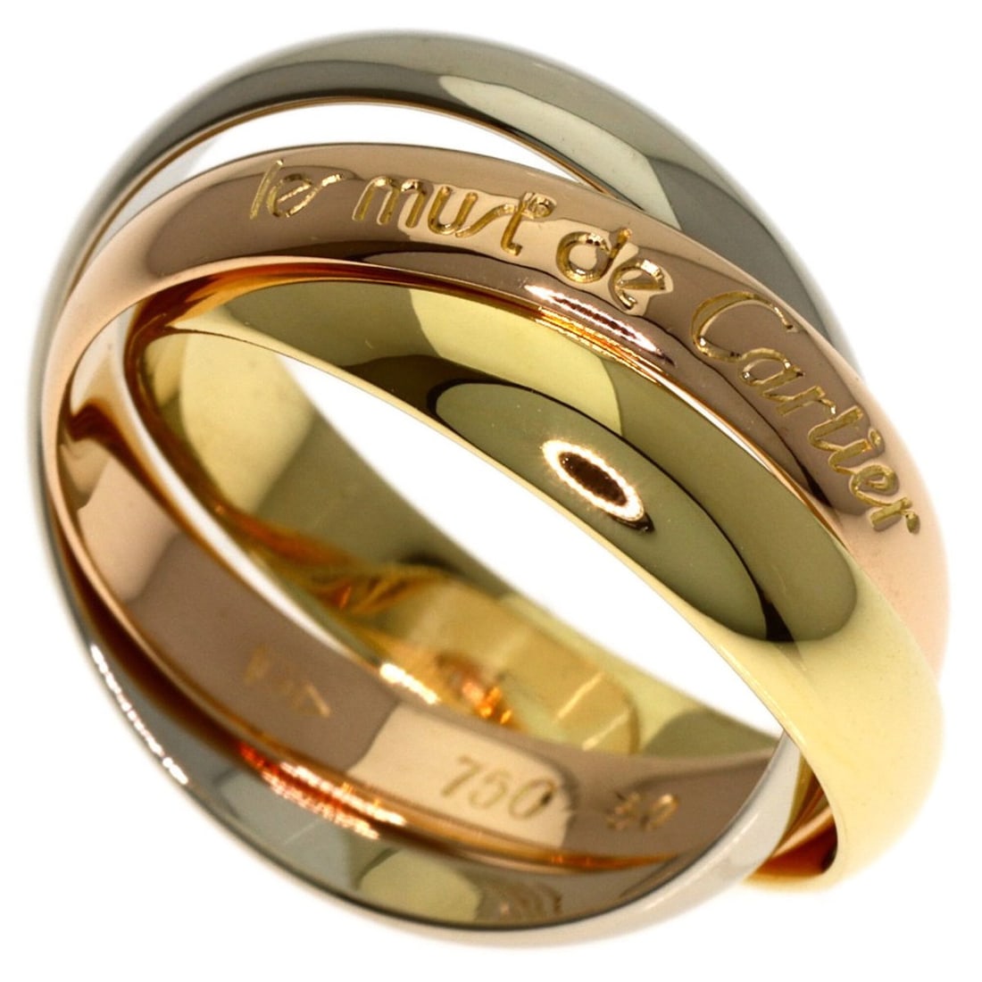 Cartier Trinity #50 Ring - 18K Yellow Gold/18K White Pink Gold Women's CARTIER: --- Catalog ---Category: SizeJP Size: 10US Size: 5.5Category: DesignType: Band ringGender: WomenMaterial: Pink gold (18K), White gold (18K), Yellow gold (18K)Category: GeneralBrand: Cartier--- Item Li