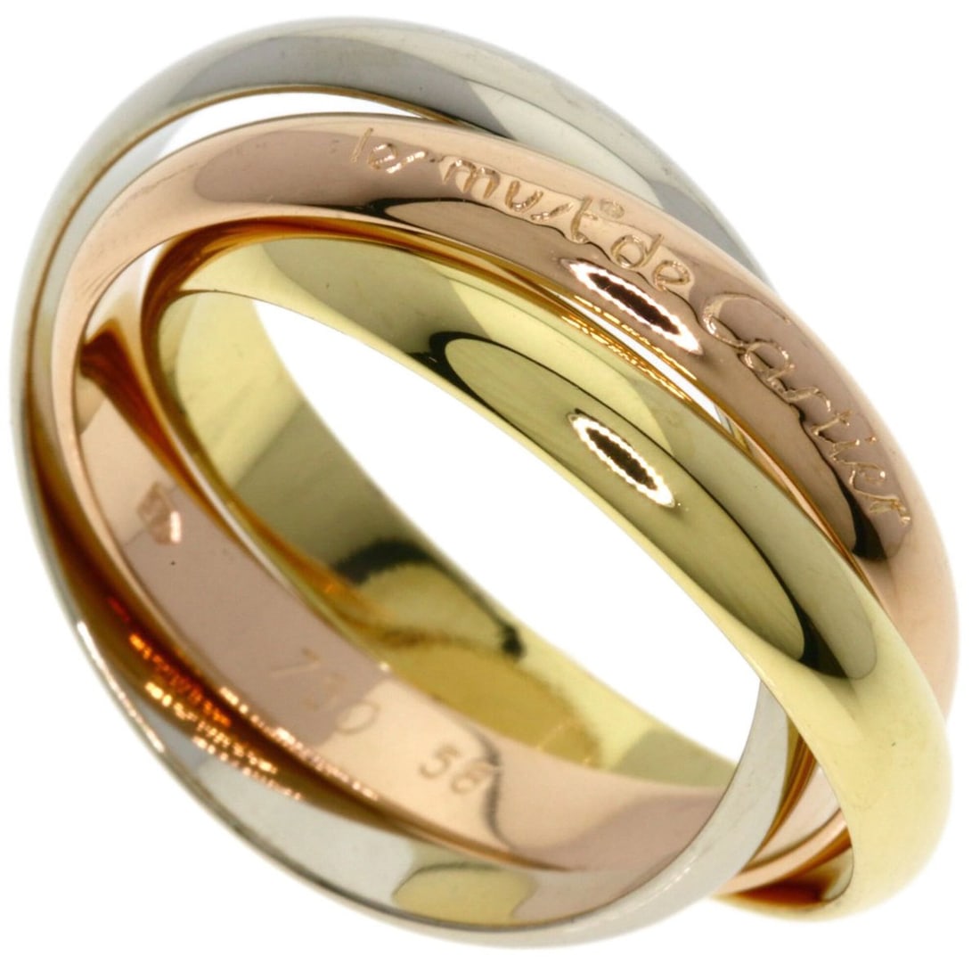 Cartier Trinity #58 Ring - 18K Yellow Gold/18K Pink White Gold Women's CARTIER: --- Catalog ---Category: SizeJP Size: 18US Size: 9Category: DesignType: Band ringGender: Women,MenMaterial: Pink gold (18K), White gold (18K), Yellow gold (18K)Category: GeneralBrand: Cartier--- Item 