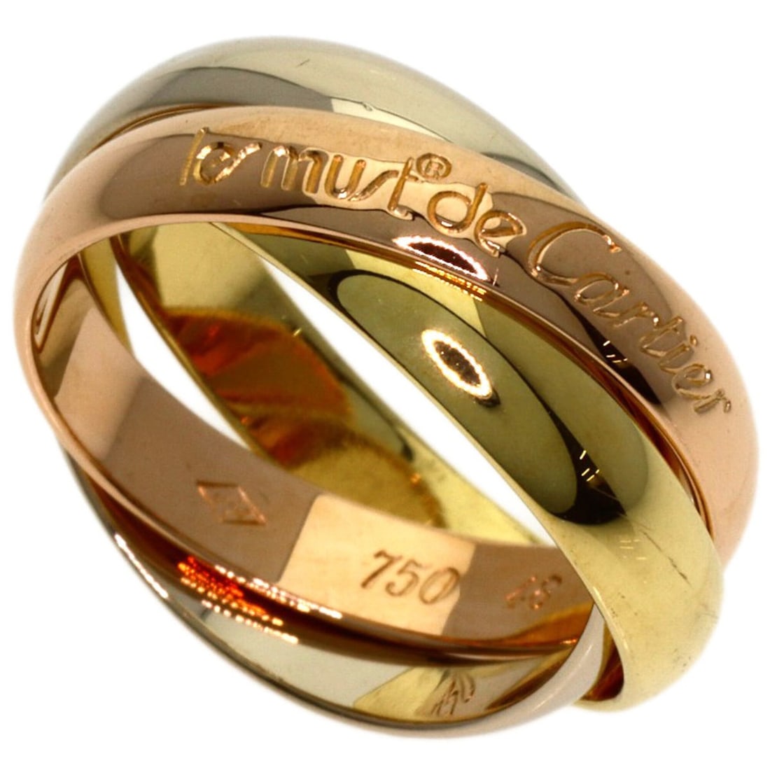 Cartier Trinity #48 Ring - 18K Yellow Gold/18K White Pink Gold Women's CARTIER: --- Catalog ---Category: SizeJP Size: 8US Size: 4.5Category: DesignType: Band ringGender: WomenMaterial: Pink gold (18K), White gold (18K), Yellow gold (18K)Category: GeneralBrand: Cartier--- Item Lis