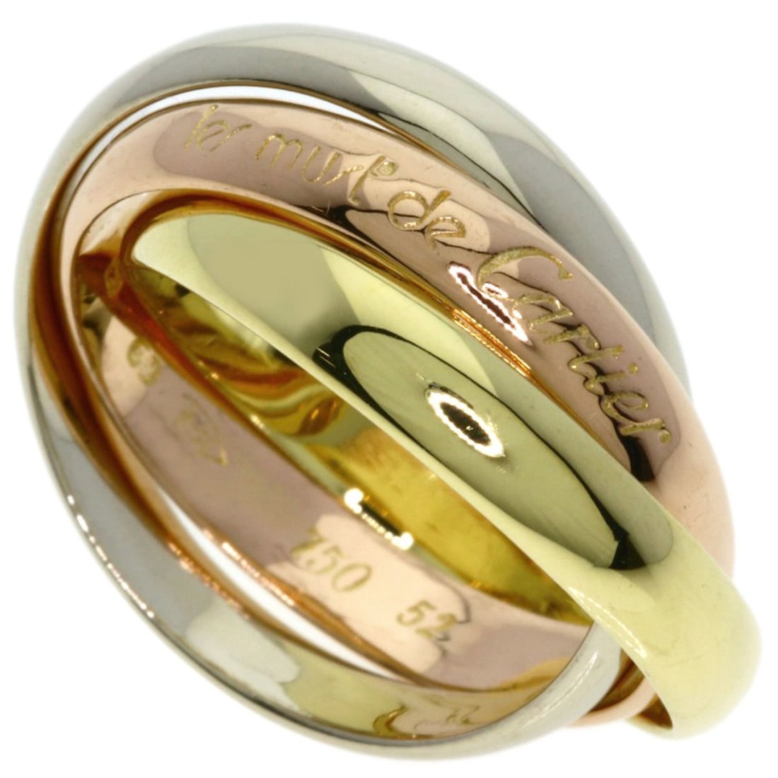 Cartier Trinity #52 Ring - 18K Yellow Gold/18K Pink White Gold Women's CARTIER: --- Catalog ---Category: SizeJP Size: 12US Size: 6.5Category: DesignType: Band ringGender: WomenMaterial: Pink gold (18K), White gold (18K), Yellow gold (18K)Category: GeneralBrand: Cartier--- Item Li
