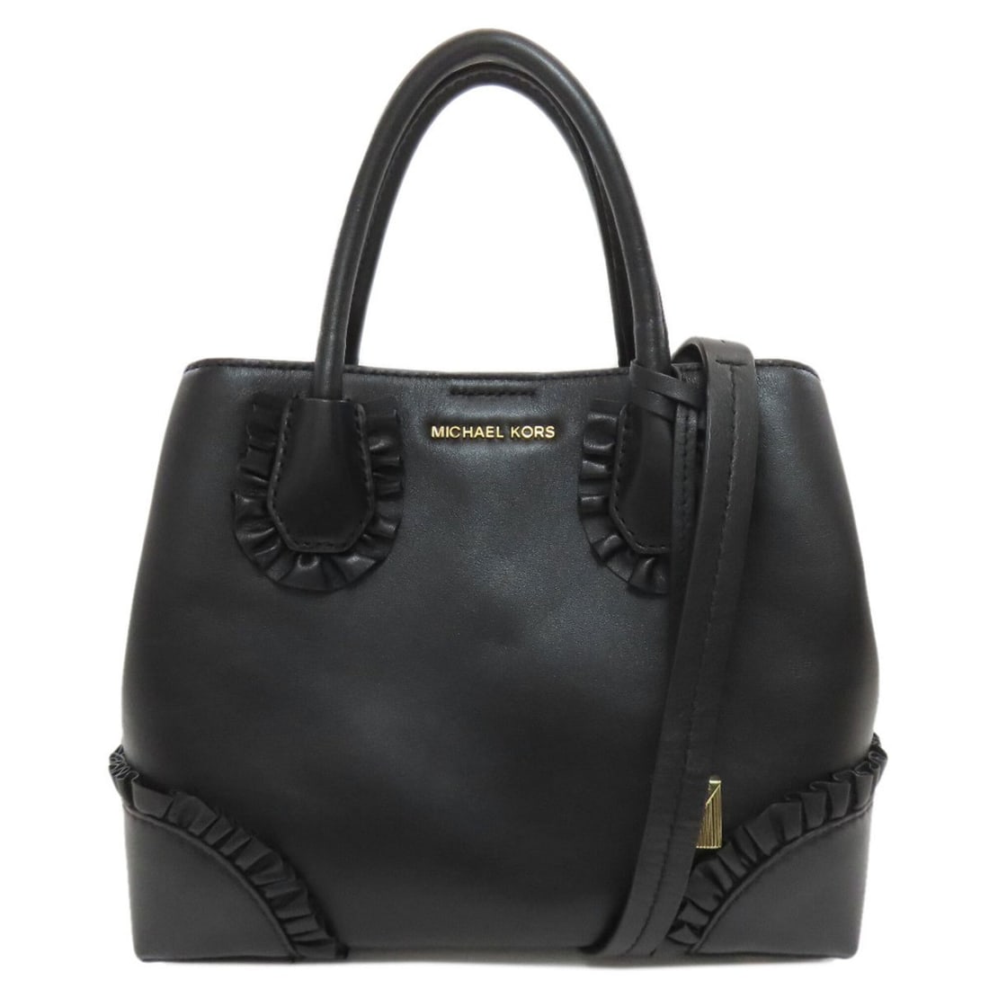 Michael Kors Frill 2-Way Leather Handbag for Women: --- Catalog ---Category: SizeSize (HxWxD): 21cm x 25cm x 12cm / 8.26'' x 9.84'' x 4.72''Strap Length: 100cm - 121cm / 39.36'' - 47.63''Handle Length: 23cm / 9.05''Category: DesignType: HandbagColor: B