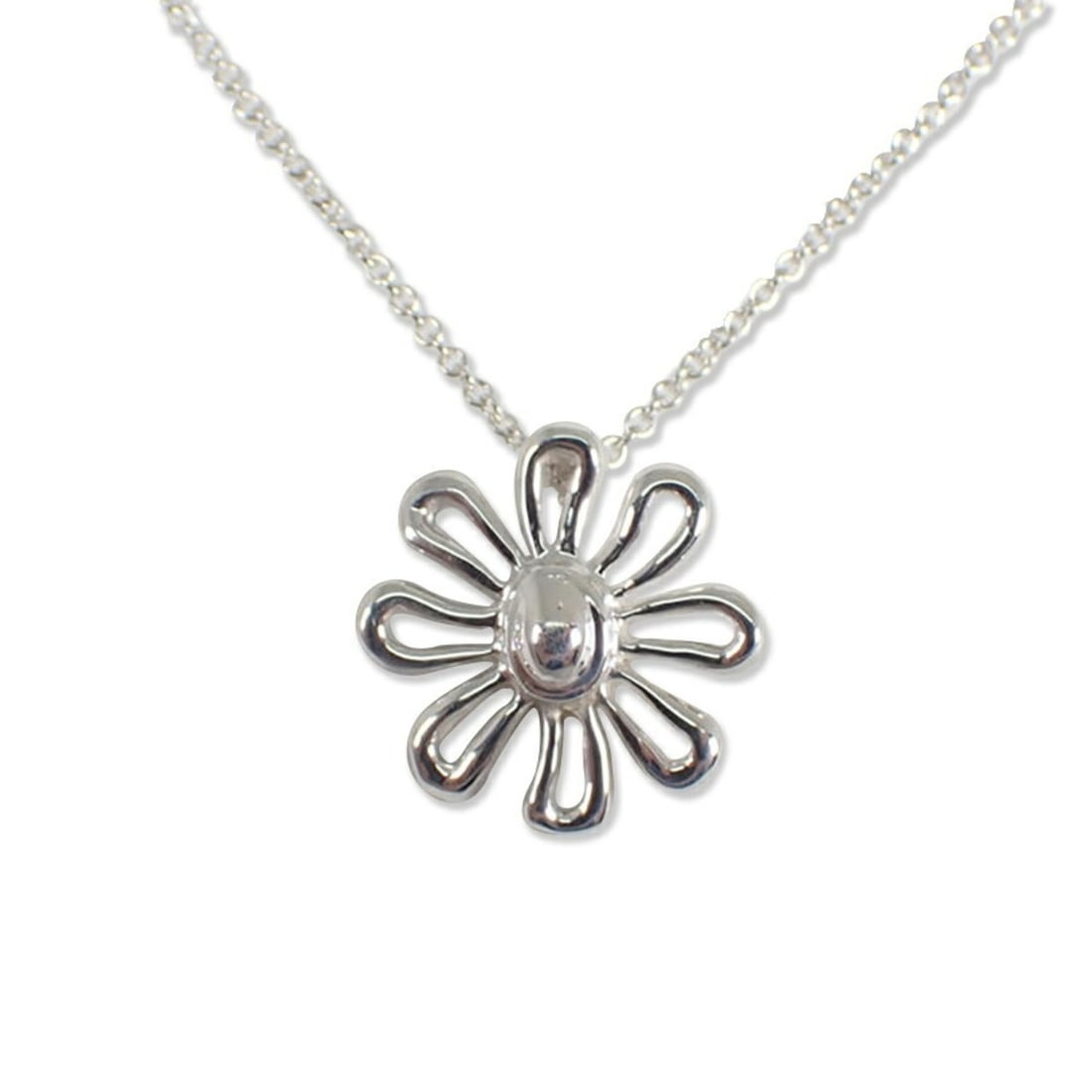 TIFFANY & Co. 925 750 Daisy Pendant Necklace: --- Catalog ---Category: SizePendant Size: 14.3mm x 14.5mm / 0.56'' x 0.57''Neck Circumference: 41.5 cm / 16.33''Category: DesignGender: WomenMaterial: Sterling silver 925Necklace Type: Pendant neckla