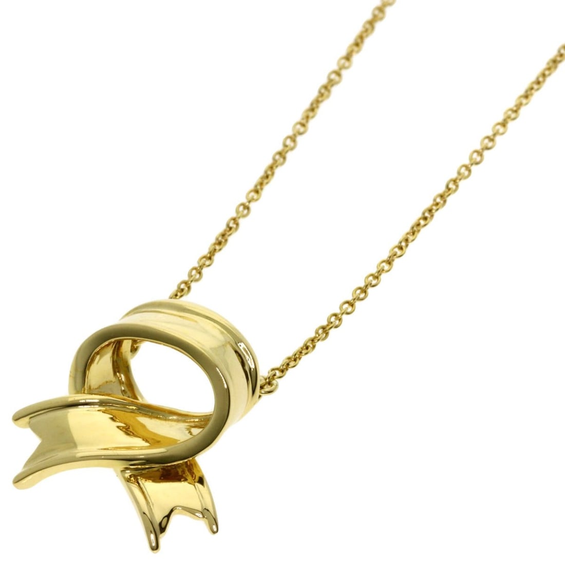 Tiffany & Co. Ribbon Necklace, 18K Yellow Gold, Women's.: --- Catalog ---Category: SizePendant Size: 16.2mm x 16.7mm / 0.63'' x 0.65''Neck Circumference: 46 cm / 18.11''Category: DesignGender: WomenMaterial: Yellow gold (18K)Necklace Type: NecklaceCategory: 