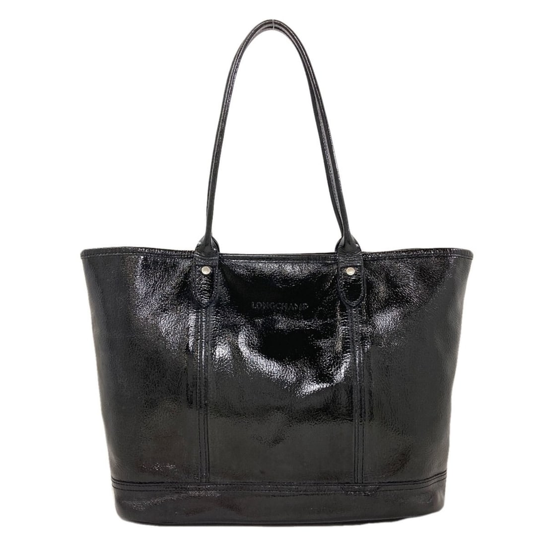 Longchamp Logo Tote Bag, Patent Leather, Women's: --- Catalog ---Category: SizeSize (HxWxD): 26.5cm x 42cm x 13cm / 10.43'' x 16.53'' x 5.11''Handle Length: 47cm / 18.5''Category: DesignType: Tote bagColor: BlackGender: WomenMaterial: Patent leather 