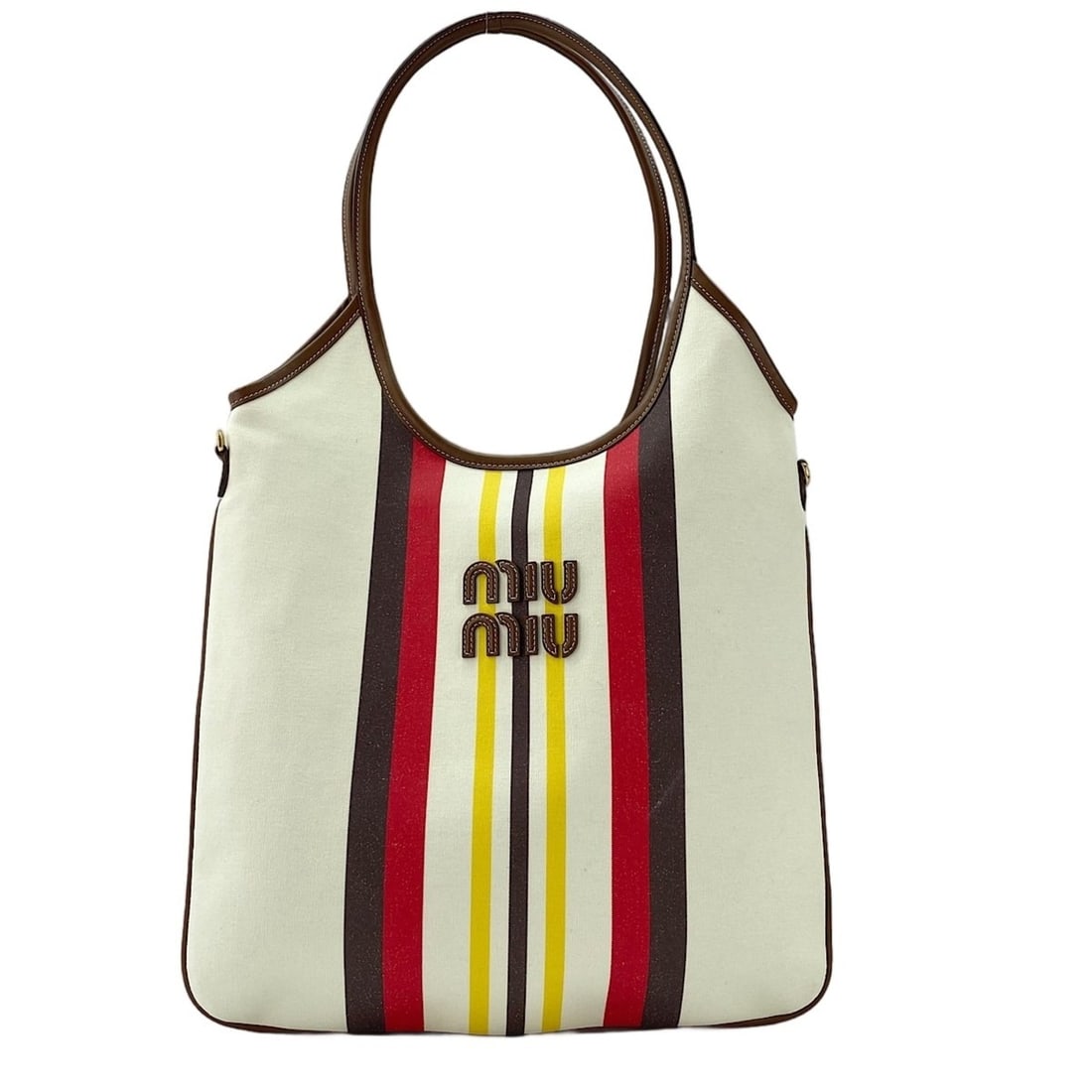 Miu Miu Miu Ivy Stripe Tote Bag White: --- Catalog ---Category: SizeSize (HxWxD): 43cm x 35cm x 5.00mm / 16.92'' x 13.77'' x 0.19''Category: DesignType: Tote bagColor: WhiteGender: WomenCategory: GeneralBrand: Miu MiuCountry of Origin: Ita