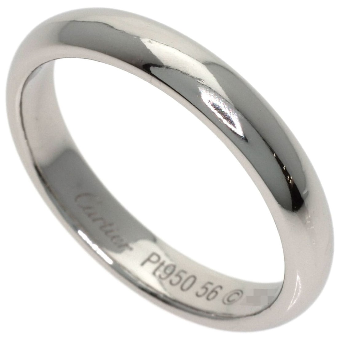 Cartier Wedding Ring #56, Platinum PT950, Women's, CARTIER: --- Catalog ---Category: SizeWidth: 3.4mm / 0.13''Weight: 6.5g / 0.22oz.JP Size: 16US Size: 8Category: DesignType: Band ringGender: Women,MenMaterial: Platinum 950Category: GeneralBrand: Cartier--- It