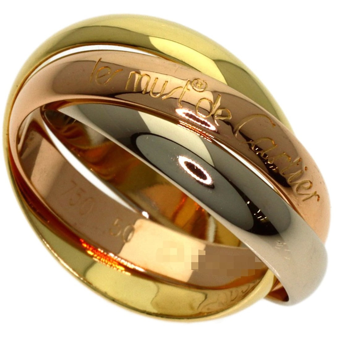 Cartier Trinity #50 Ring - 18K Yellow Gold/18K White Pink Gold Women's CARTIER: --- Catalog ---Category: SizeWidth: 3.3mm / 0.13''Weight: 6.7g / 0.23oz.JP Size: 10US Size: 5.5Category: DesignType: Band ringGender: WomenMaterial: Pink gold (18K), White gold (18K), Yellow gold (18K