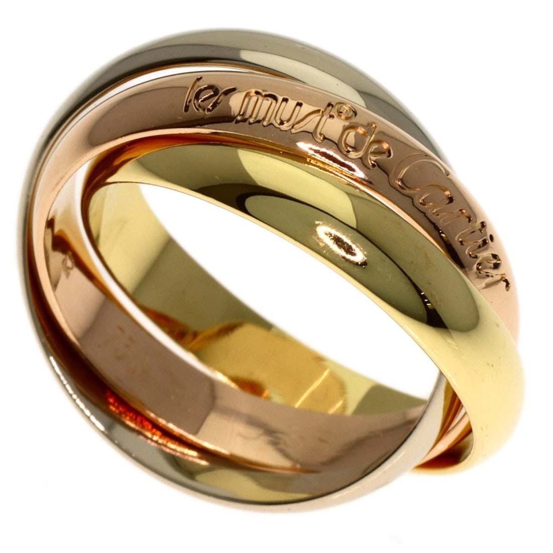 Cartier Trinity #52 Ring - 18K Yellow Gold/18K White Pink Gold Women's CARTIER: --- Catalog ---Category: SizeWidth: 3.4mm / 0.13''Weight: 7.6g / 0.26oz.JP Size: 12US Size: 6Category: DesignType: Band ringGender: WomenMaterial: Pink gold (18K), White gold (18K), Yellow gold (18K)C