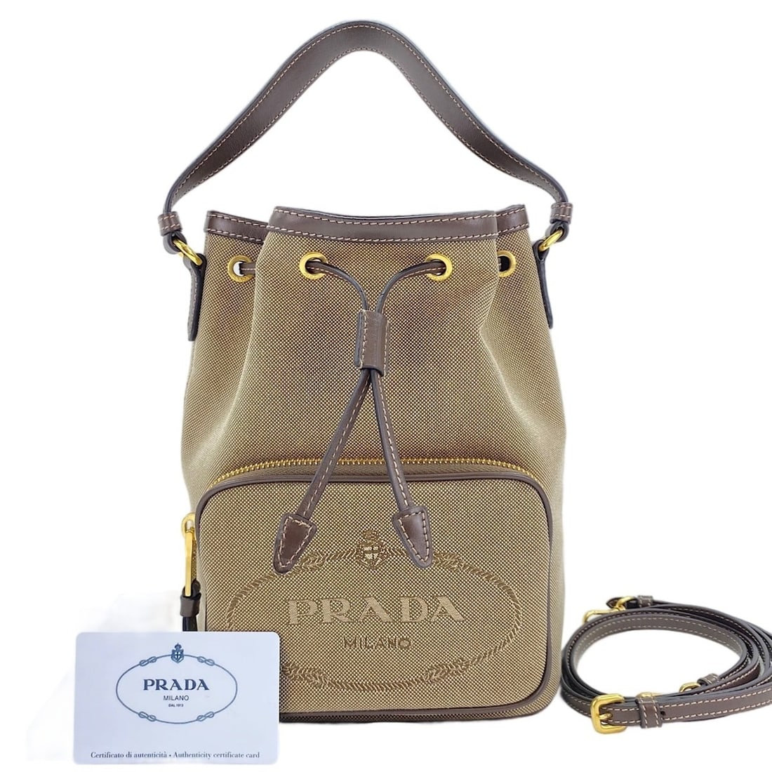 Prada Duet Logo Jacquard 2-Way Handbag, Beige: --- Catalog ---Category: SizeSize (HxWxD): 23cm x 18cm x 11cm / 9.05'' x 7.08'' x 4.33''Category: DesignType: HandbagColor: BeigeGender: WomenCategory: GeneralBrand: PradaCountry of Origin: Italy--- I