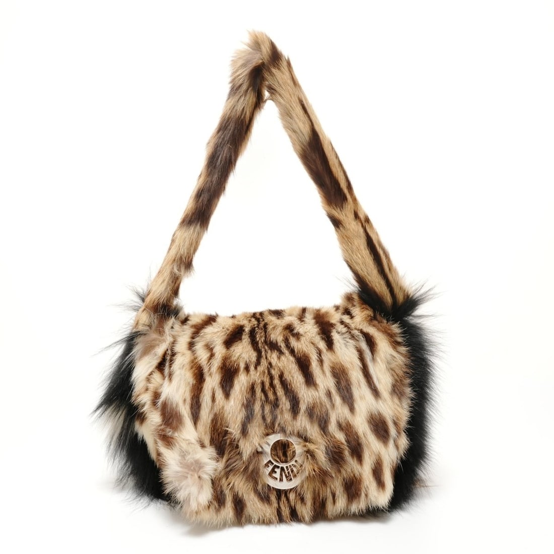 Fendi leopard print rabbit fur shoulder bag, brown. (1 of 12)