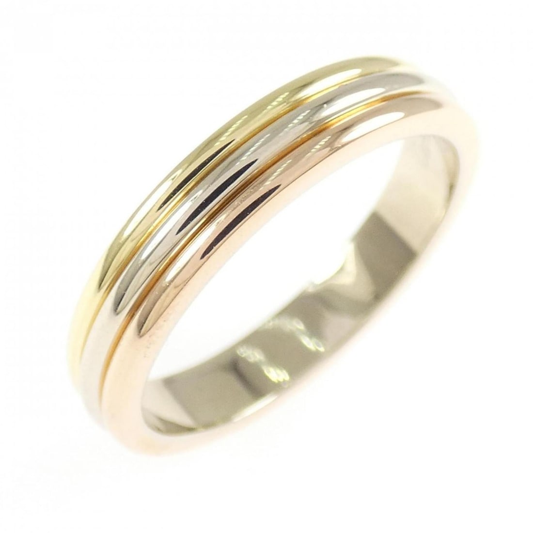 Cartier Three Gold Wedding Ring: --- Catalog ---Category: SizeUS Size: 8Brand Size: 56Category: DesignType: Band ringGender: Women,MenMaterial: Pink gold (18K), White gold (18K), Yellow gold (18K)Category: GeneralMPN: B4004300Brand: 