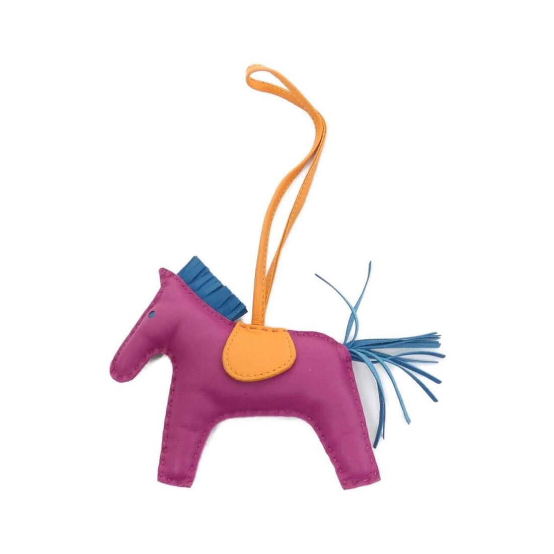 Hermes Rodeo Accessory Bag Charm MM 064930CA: --- Catalog ---Category: SizeChain Length: 360.00mm / 14.17''Size (HxWxD): 110.00mm x 130.00mm / 4.33'' x 5.12''Category: DesignType: Handbag charmColor: Blue, OrangeGender: WomenMaterial: Agneau Milo