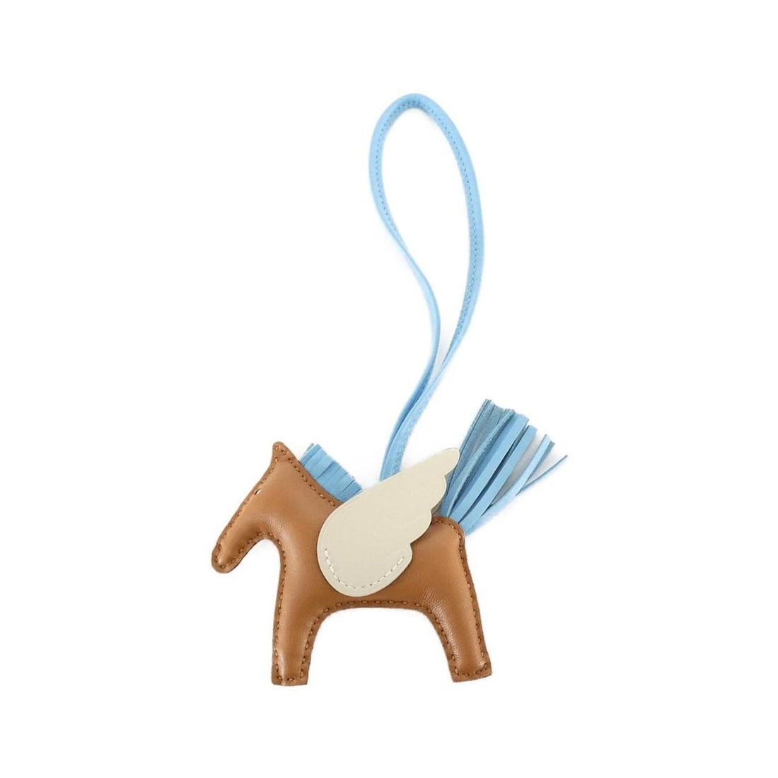 Hermes Rodeo Pegasus Accessory Bag Charm PM 083010CA: --- Catalog ---Category: SizeChain Length: 370.00mm / 14.57''Size (HxWxD): 75.00mm x 85.00mm / 2.95'' x 3.35''Category: DesignType: Handbag charmColor: Celeste, GoldGender: WomenMaterial: Agneau MiloC