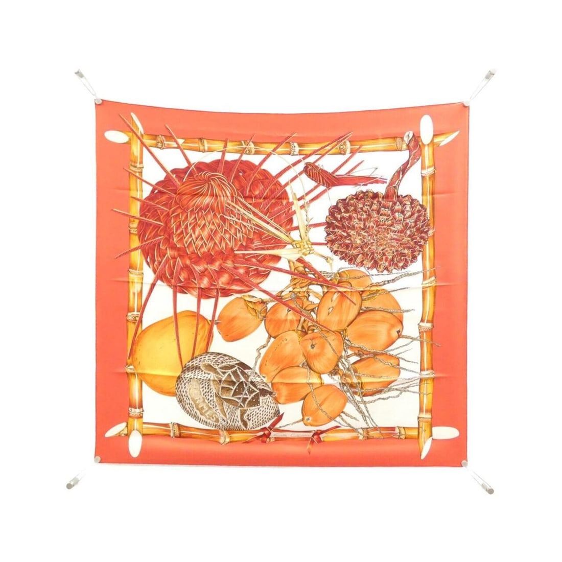 Hermes NOUVELLE COLEDONIE Carre Scarf Muffler: --- Catalog ---Category: SizeSize (LxW): 90cm x 90cm / 35.43'' x 35.43''Category: DesignType: ScarfColor: Red colorGender: WomenMaterial: Silk Category: GeneralBrand: Hermes--- Item List ---Section: