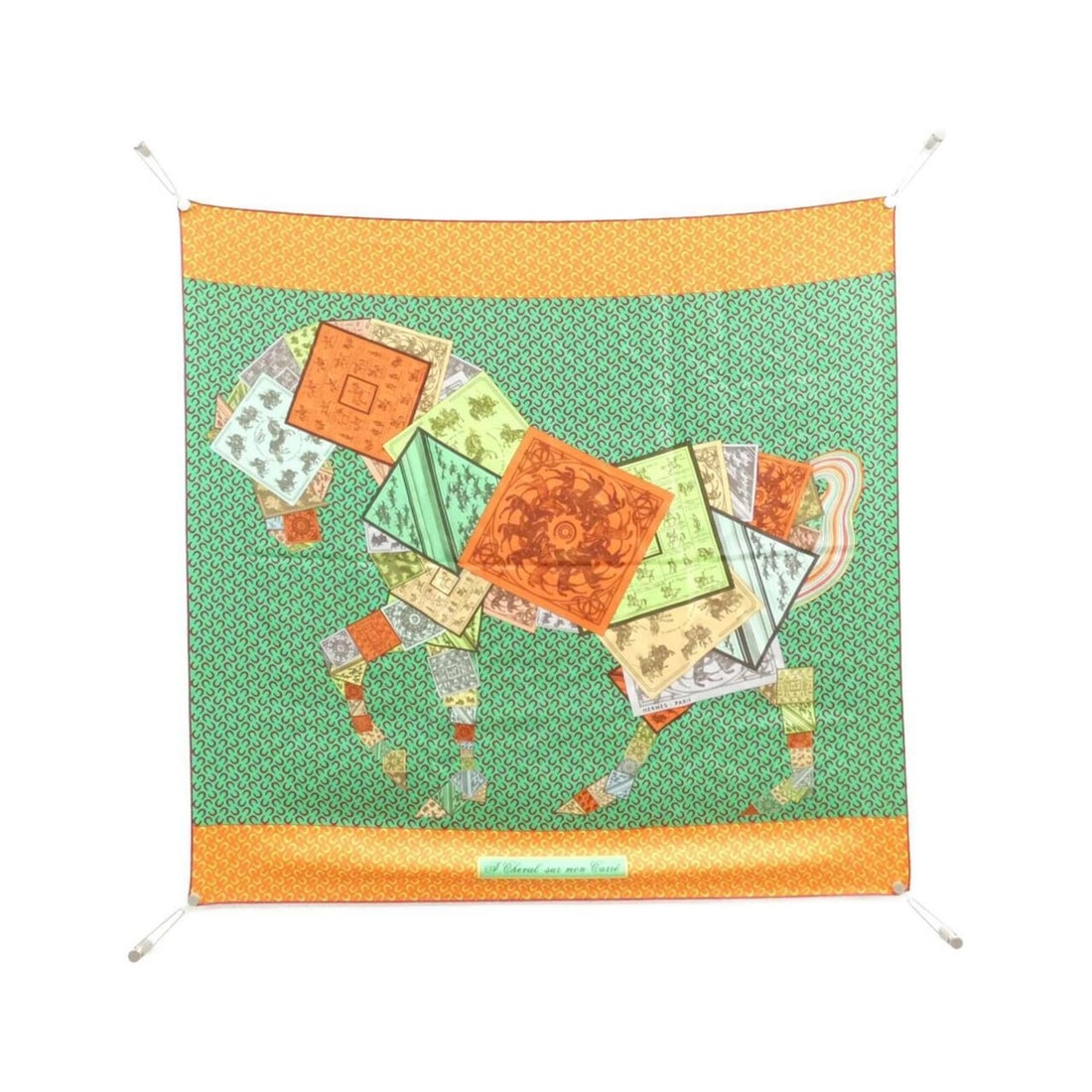 Hermes A CHEVAL SUR MON CARRE Carre Scarf Muffler: --- Catalog ---Category: SizeSize (LxW): 90cm x 90cm / 35.43'' x 35.43''Category: DesignType: ScarfColor: OrangeGender: WomenMaterial: Silk Category: GeneralBrand: Hermes--- Item List ---Section: Cond