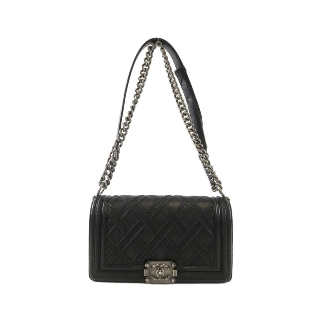Chanel Boy line shoulder bag: --- Catalog ---Category: SizeSize (HxWxD): 14cm x 25cm x 7cm / 5.51'' x 9.84'' x 2.75''Category: DesignType: Shoulder bagColor: BlackGender: WomenMaterial: Leather Leather/Fur Type: Lamb leatherCatego