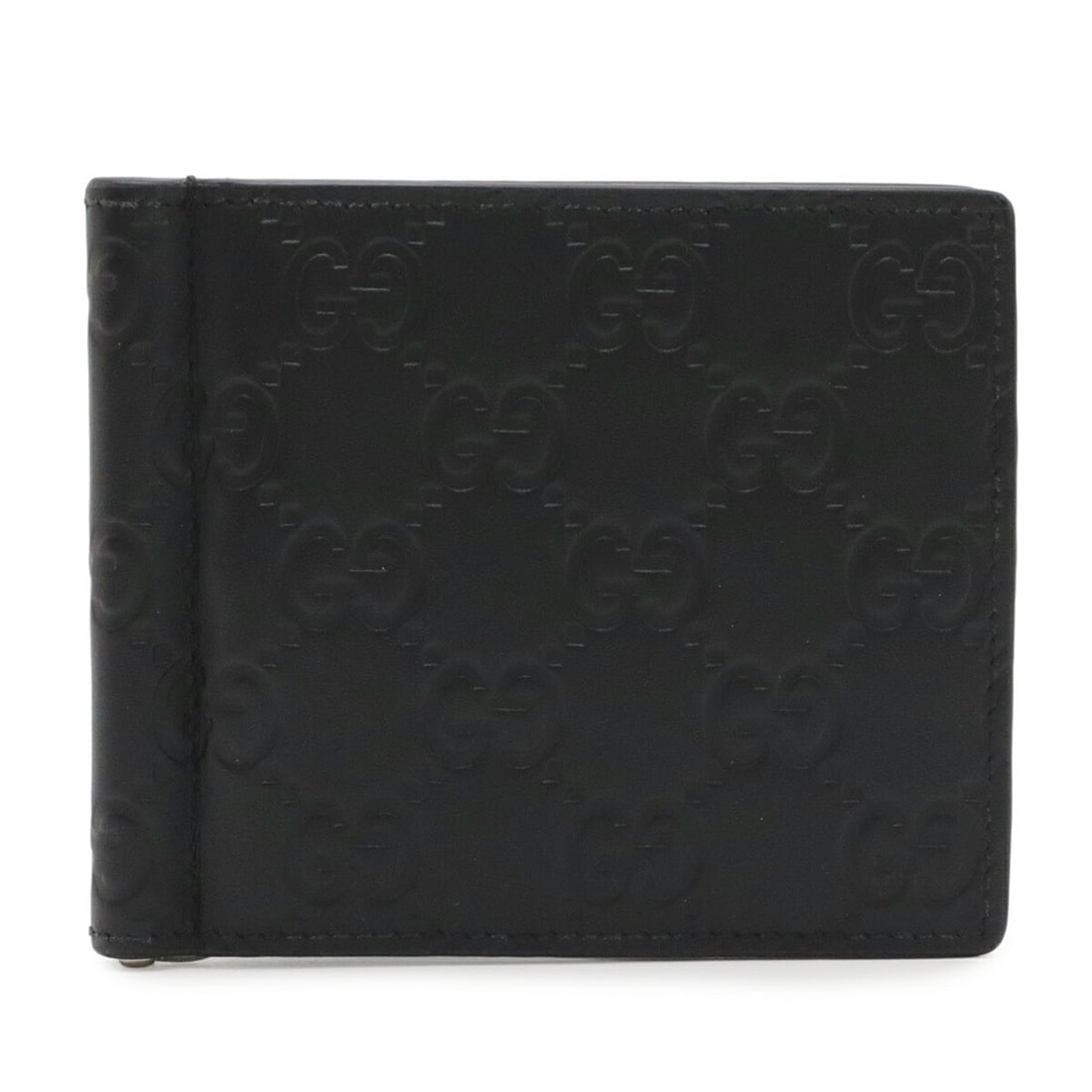 GUCCI Guccissima Bi-fold Wallet, Billfold, Card Case with Money Clip, Leather, Black, 170580: --- Catalog ---Category: SizeSize (HxWxD): 9cm x 11cm / 3.54'' x 4.33''Category: DesignType: Wallet (bi-fold)Color: BlackGender: Women,MenMaterial: Leather Category: GeneralBrand: GucciCountry of Orig