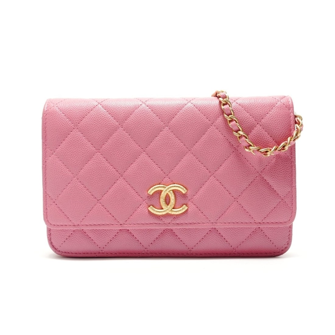 Chanel CHANEL Caviar Skin Matelassé Chain Wallet Shoulder Bag Pink: --- Catalog ---Category: SizeSize (HxWxD): 12.8cm x 19cm x 4.5cm / 5.03'' x 7.48'' x 1.77''Category: DesignType: Shoulder bagColor: PinkGender: WomenMaterial: Grained Calfskin Category: GeneralBrand: 