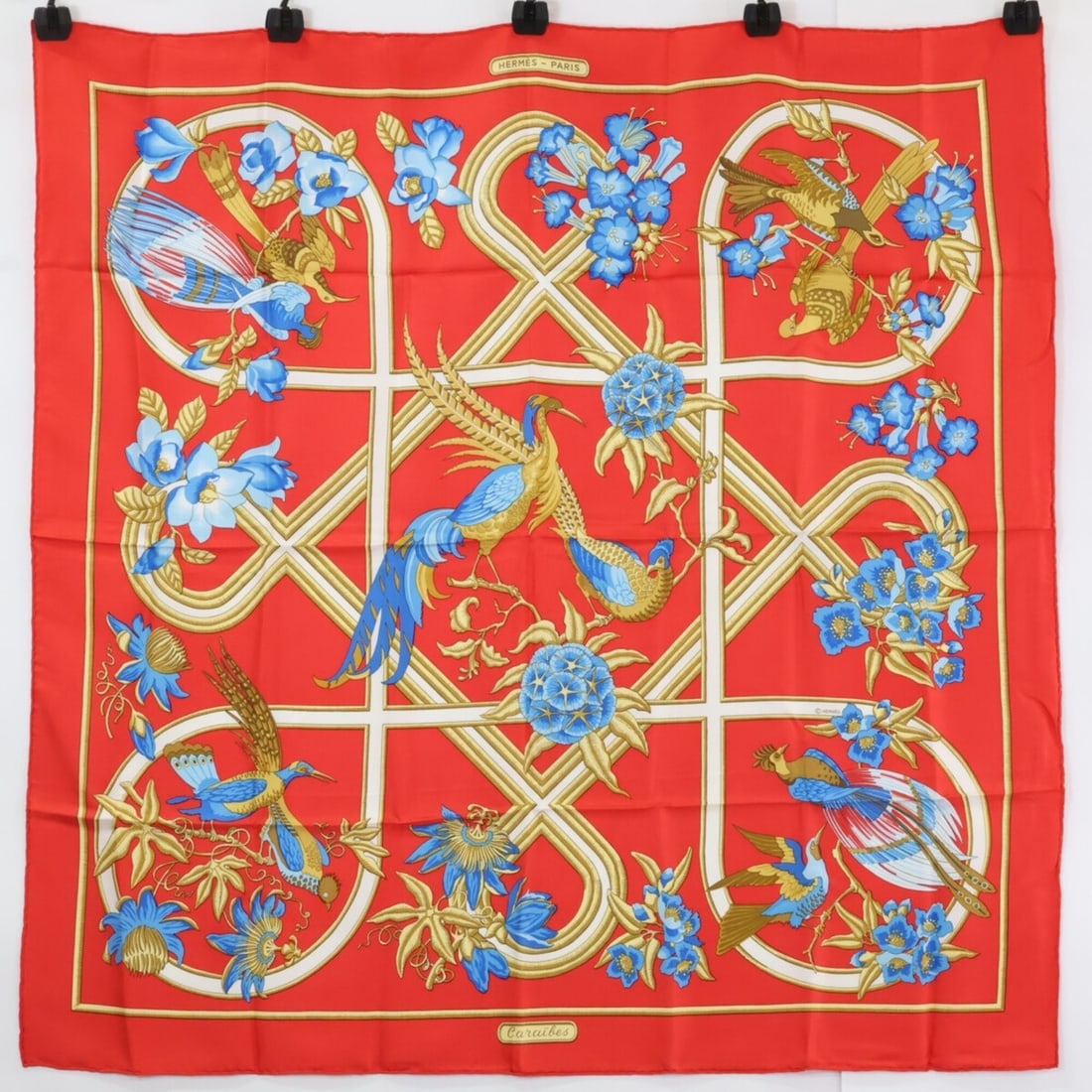 HERMES Caraibes Carre 90 Scarf/Muffler, Red, Women's (1 of 7)