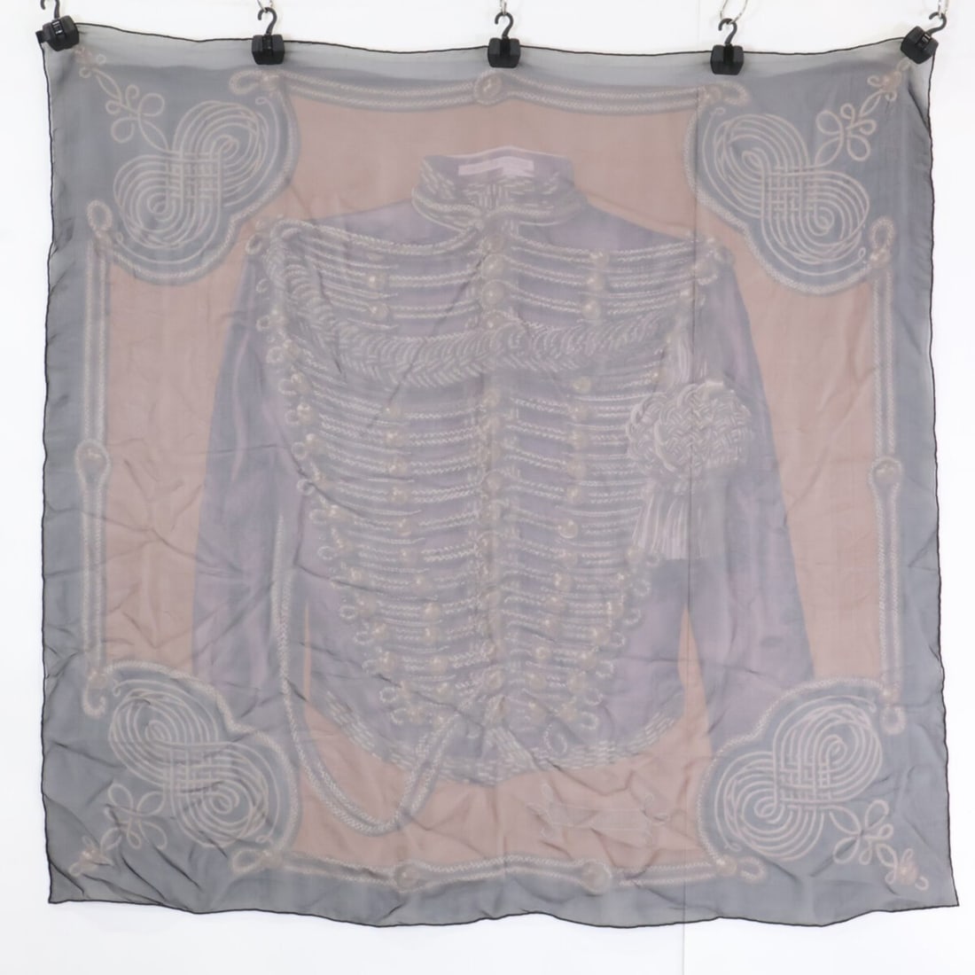 HERMES Brandebourgs Sheer Carre 90 Silk Scarf/Muffler, Black/Brown, Women's: --- Catalog ---Category: SizeSize (LxW): 90cm x 86.5cm / 35.43'' x 34.05''Category: DesignType: ScarfColor: Black, BrownGender: WomenMaterial: Silk Category: GeneralBrand: Hermes--- Item List ---Secti