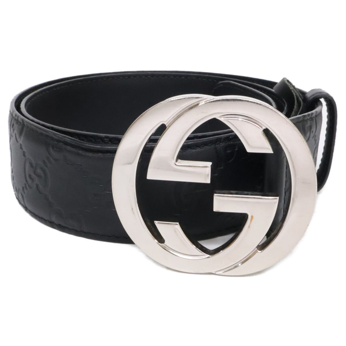 GUCCI 411924 Interlocking G Buckle Belt 80/32 Black Silver Men's: --- Catalog ---Category: SizeLength: 75cm - 85cm / 29.52'' - 33.46''Category: DesignType: Standard beltColor: Black, SilverGender: MenMaterial (Strap): Leather Category: GeneralBrand: Gucci--- Item Li