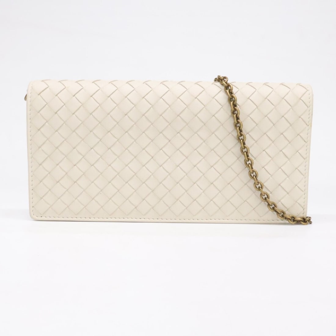 BOTTEGA VENETA 586906 Intrecciato Leather Chain Wallet (with coin purse) Ivory Women's: --- Catalog ---Category: SizeSize (HxWxD): 11cm x 21.5cm x 2cm / 4.33'' x 8.46'' x 0.78''Category: DesignType: Chain/Shoulder walletColor: IvoryGender: WomenMaterial: Leather Category: GeneralBrand: B