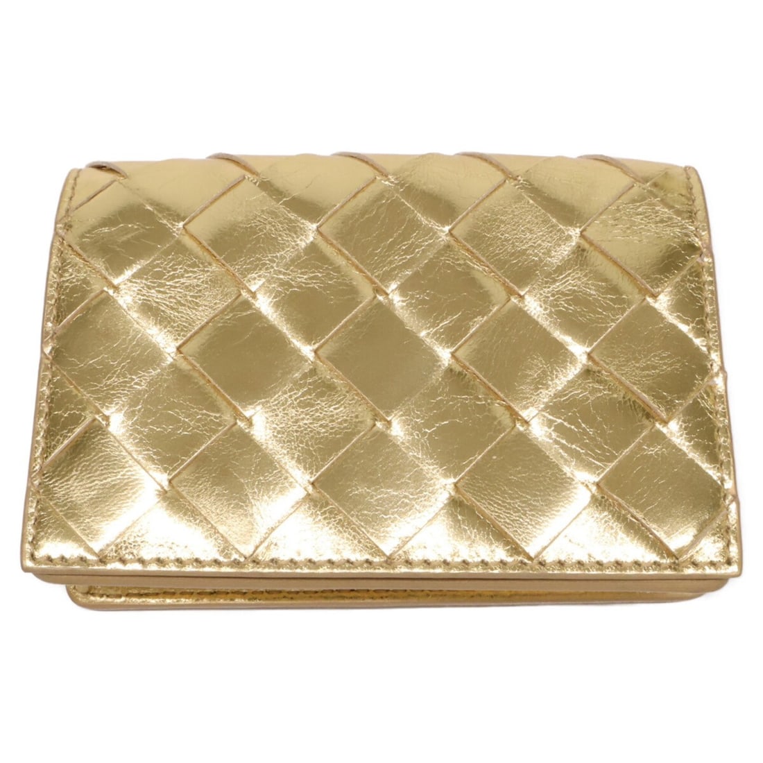 BOTTEGA VENETA Intrecciato Business Card Case, Metallic Gold, for Women: --- Catalog ---Category: DesignType: Business card caseColor: Metallic goldGender: WomenMaterial: Leather Category: GeneralBrand: Bottega VenetaCategory: Physical PropertiesSize (HxWxD): 8cm x 11.5cm 