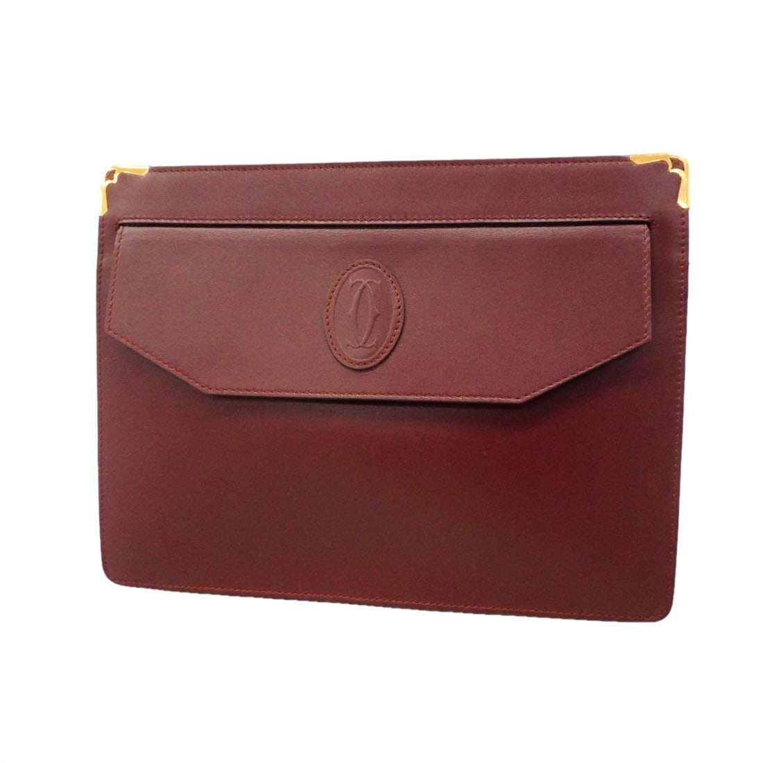 Cartier Must Leather Clutch Bag, Bordeaux, Men's: --- Catalog ---Category: SizeSize (HxWxD): 20cm x 26.5cm x 4.5cm / 7.87'' x 10.43'' x 1.77''Category: DesignType: Clutch bagColor: BordeauxGender: MenMaterial: Leather Hardware Color: GoldCategory: Ge