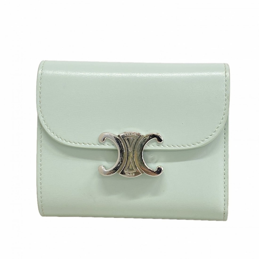 Celine Triomphe Leather Tri-fold Wallet, Light Blue, Women's: --- Catalog ---Category: SizeSize (HxWxD): 9cm x 10.5cm x 3.5cm / 3.54'' x 4.13'' x 1.37''Category: DesignType: Wallet (tri-fold)Color: Light blueGender: WomenMaterial: Leather Category: GeneralBrand:
