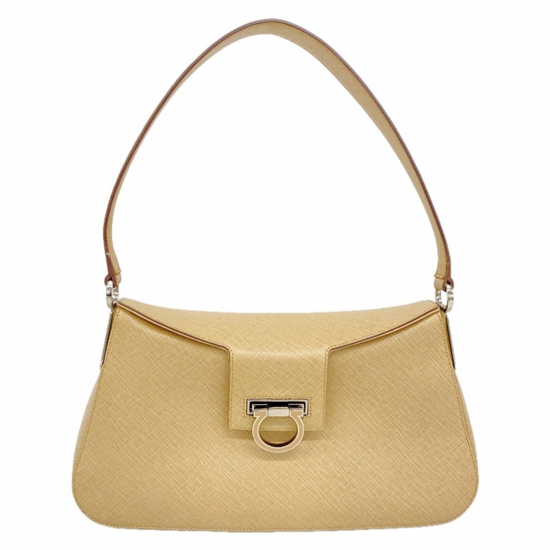 Salvatore Ferragamo Gancini Leather Shoulder Bag, Beige, Women's: --- Catalog ---Category: SizeSize (HxWxD): 16cm x 30.5cm x 5.5cm / 6.29'' x 12'' x 2.16''Category: DesignType: Shoulder bagColor: BeigeGender: WomenMaterial: Leather Hardware Color: SilverCategory: Ge