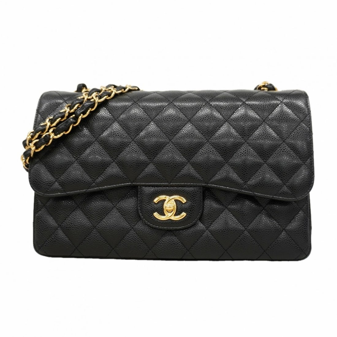 Chanel Shoulder Bag, Large Matelassé, Double Flap, Chain, Caviar Leather, Black, Women's, OP007178: --- Catalog ---Category: SizeSize (HxWxD): 23cm x 30cm x 8.5cm / 9.05'' x 11.81'' x 3.34''Category: DesignType: Shoulder bagColor: BlackGender: WomenMaterial: Grained Calfskin Hardware Color: GoldCate