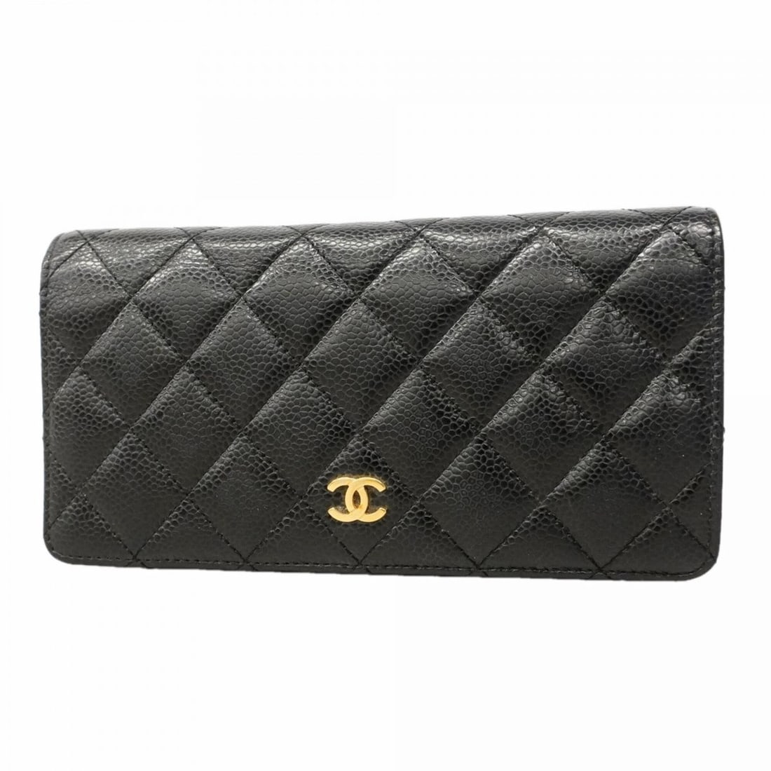 Chanel Matelassé Long Wallet, Caviar Leather, Black, Women's OP003733 (1 of 7)