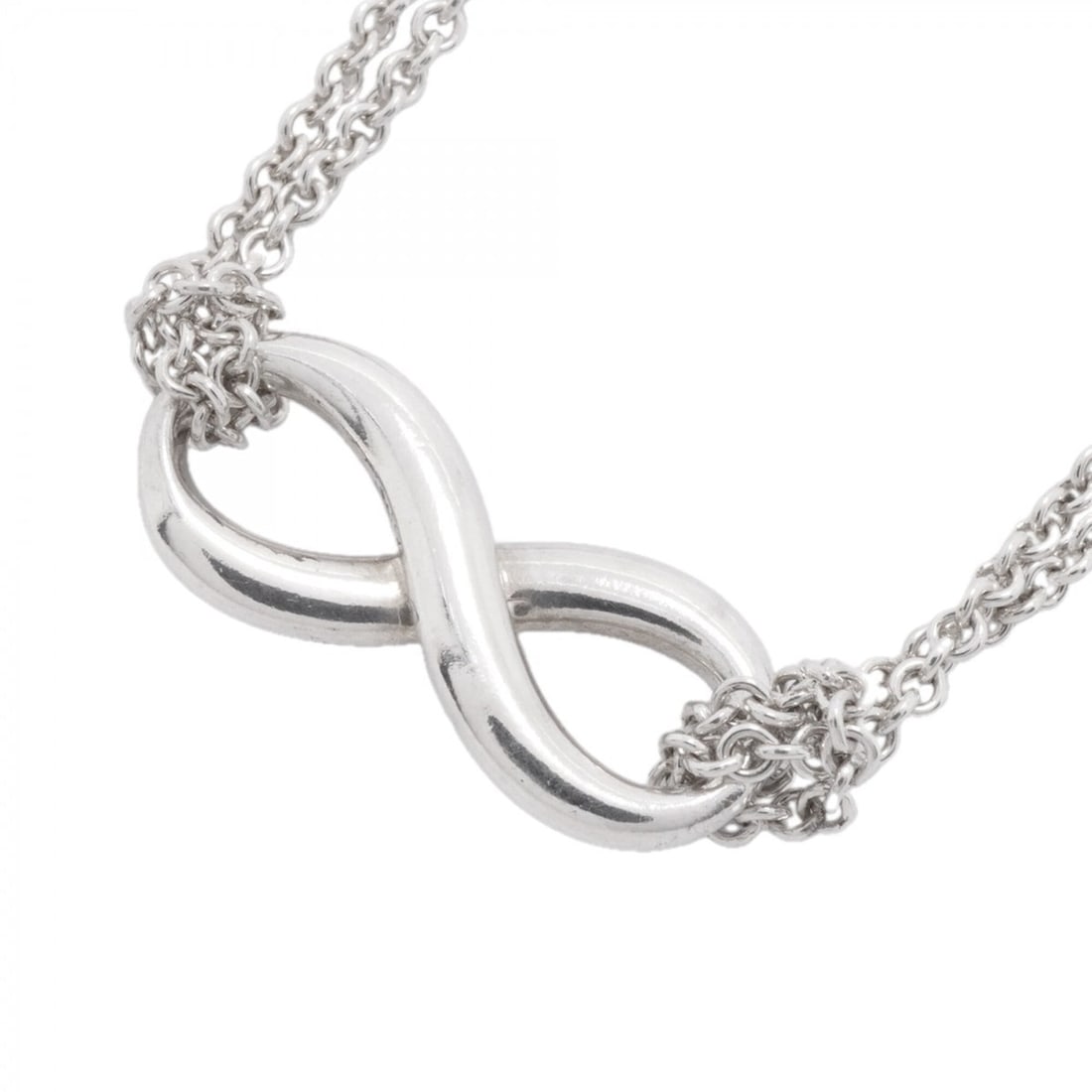 Tiffany & Co. Infinity Double Chain Necklace, Sterling Silver 925, Women's: --- Catalog ---Category: SizePendant Size: 8.4mm x 20.1mm / 0.33'' x 0.79''Neck Circumference: 40.5 cm / 15.94''Category: DesignGender: WomenMaterial: Silver 925Necklace Type: NecklaceCategory: Genera