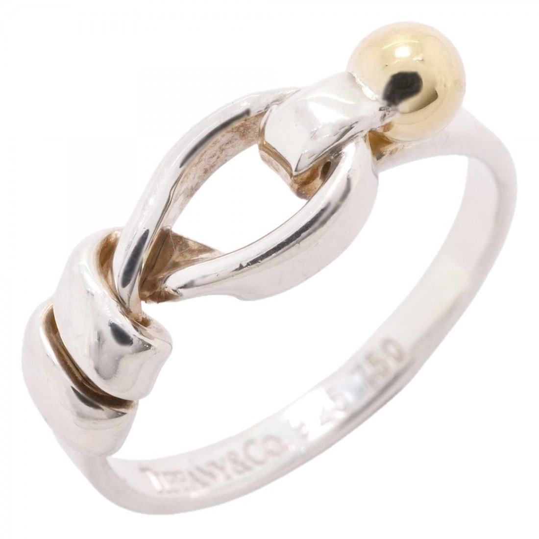 Tiffany & Co. Hook Eye Ring, 18K Yellow Gold (KYG), Sterling Silver 925, Size 13, Women's: --- Catalog ---Category: SizeJP Size: 13US Size: 6.5Category: DesignType: Band ringGender: WomenMaterial: Silver 925, Yellow gold (18K)Category: GeneralBrand: Tiffany--- Item List ---Section: Conditio