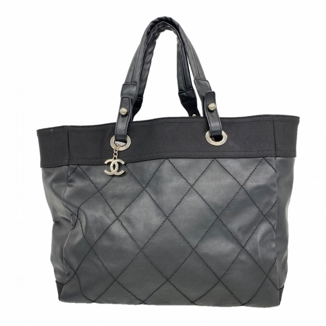 Chanel Paris Biarritz Canvas Tote Bag, Black, Women's: --- Catalog ---Category: SizeSize (HxWxD): 31cm x 35cm x 16cm / 12.2'' x 13.77'' x 6.29''Category: DesignType: Tote bagColor: BlackGender: WomenMaterial: Canvas Hardware Color: SilverCategory: General
