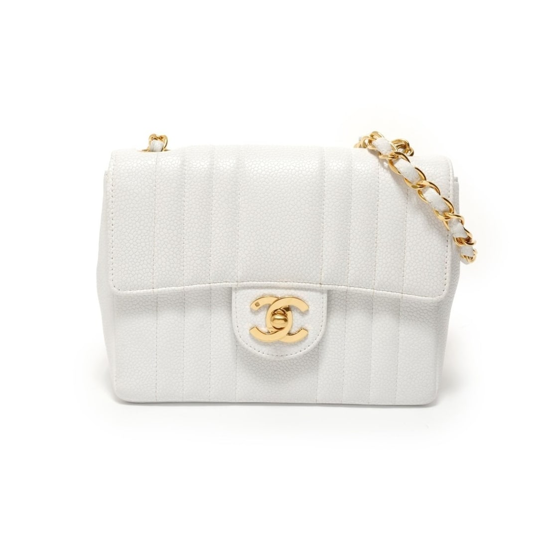 Chanel CHANEL Caviar Skin Mademoiselle Shoulder Bag White: --- Catalog ---Category: SizeSize (HxWxD): 13.5cm x 18cm x 6cm / 5.31'' x 7.08'' x 2.36''Strap Length: 110cm / 43.3''Category: DesignType: Shoulder bagColor: WhiteGender: WomenMaterial: Grained Calfsk